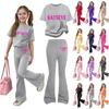 Kids Casual Short Sleeve T-Shirt and Flared Pants Set Lightweight Comfortable Breathable Soft Fabric Suitable for Daily Wear