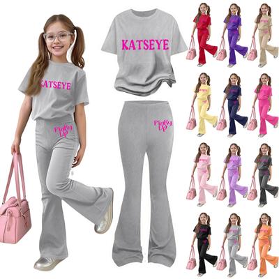 Kids Casual Short Sleeve T-Shirt and Flared Pants Set Lightweight Comfortable Breathable Soft Fabric Suitable for Daily Wear