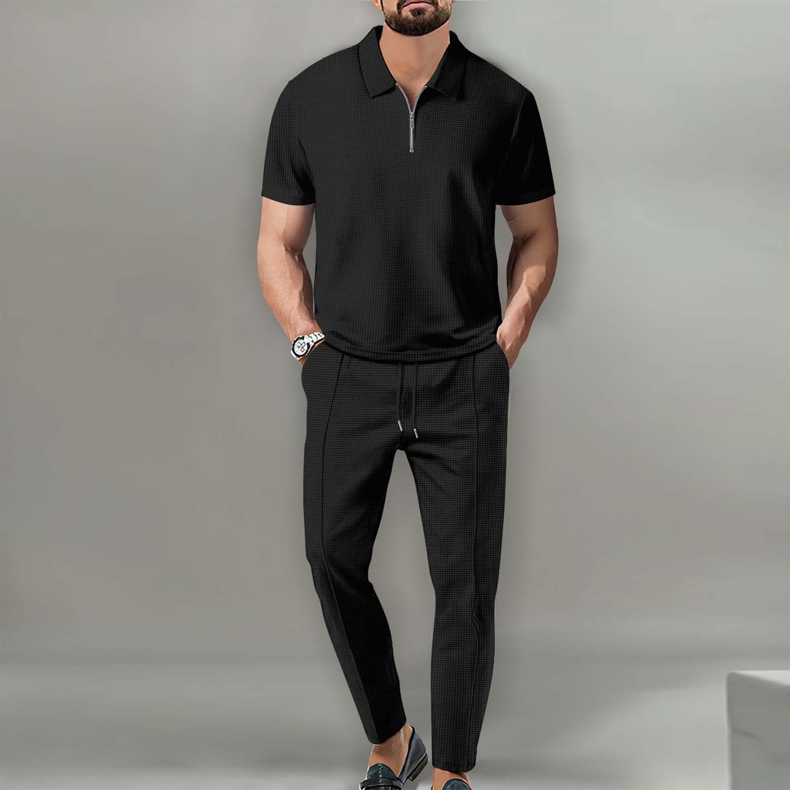 

Men s Shirt Solid Color Short Sleeved Shorts Men s Casual 2-piece Set XXXL