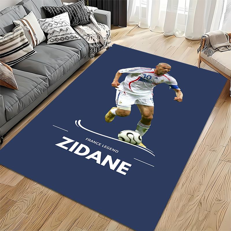 Sports Area Rug, Zinedine Zidane France Legend Number 10 White Jersey Dribble Minimal Navy Print, Fan Decor, Non-Slip Mat
