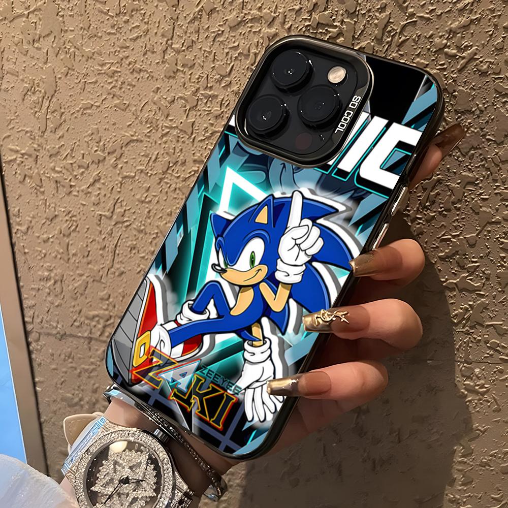 Cartoon S-Sonics Hedgehog Phone Case For 17 Pro Max IPhone 16 Pro Max 15 14 Plus 12 13 X XS Max 11 Colorful Silver Cover