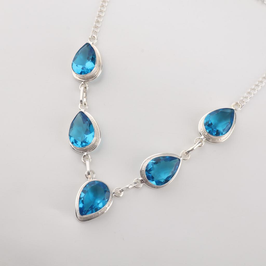 Swiss Blue Topaz Gemstone Silver Necklace 925 Sterling Handmade Jewelry Christmas Gifts RN-1-4