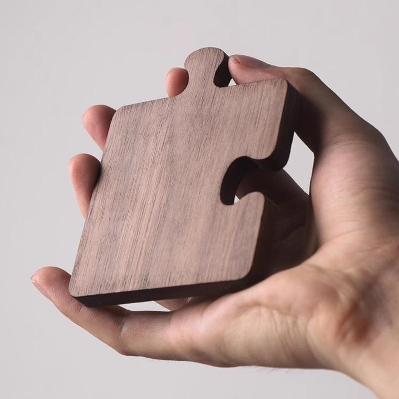 4pcs Wooden Coaster Retro Style Teacup Mats Creative Building Block Shape Cup Mat Desktop Heat Insulation Mats Tea sets Supplies