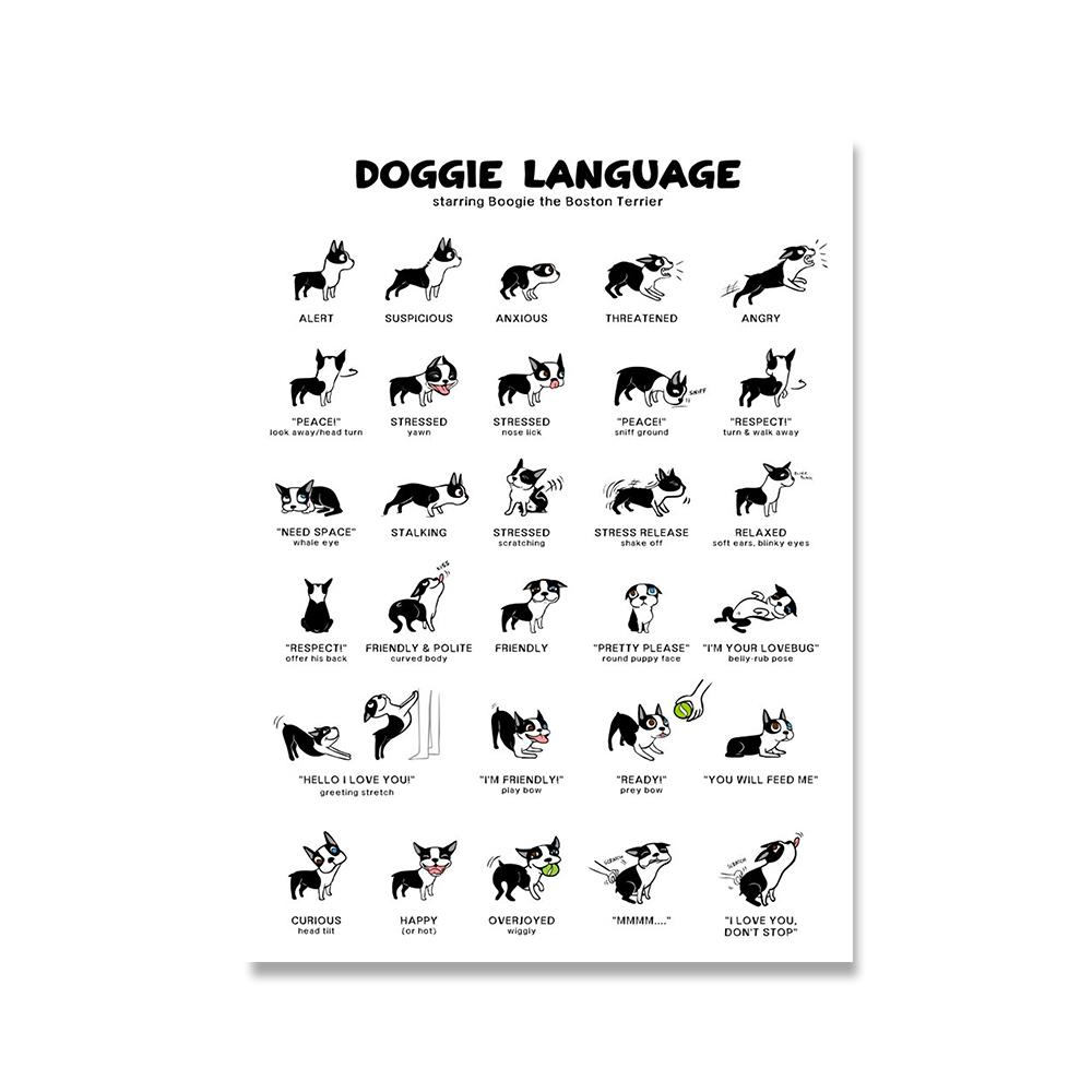 Lustige Niedliche Katze und Hund Sprache Nordische Poster und Drucke Tier Trainingswissen Wandkunst Leinwand Malerei Bilder Heimdekor Kein Rahmen