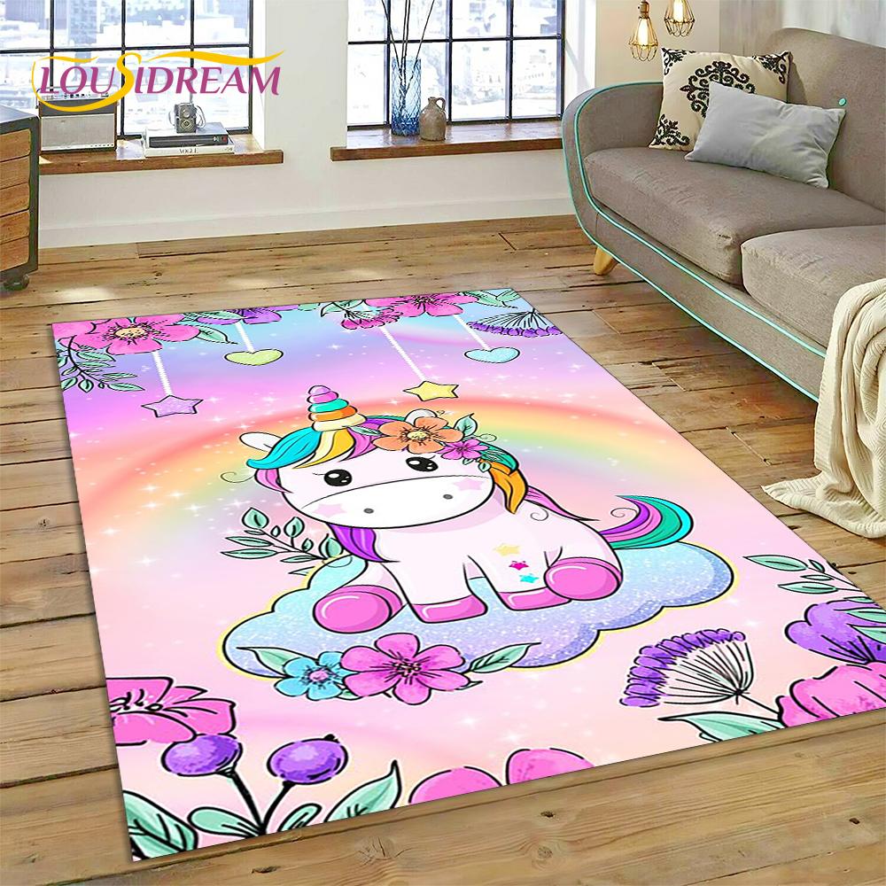 3D Cartoon Cute Unicorn Animal Carpet Rug for Home Living Room Bedroom Sofa Doormat Decor,Child Play Area Rug Non-slip Floor Mat