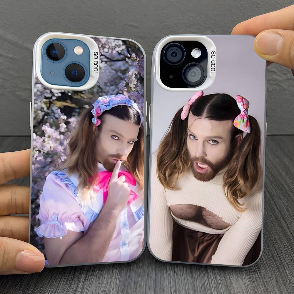 Spoof Bearded Man Loli Outfit Phone Case For iPhone 17 16 15 14 13 12 11 XS XR X Pro Max Plus Colored Silver Plated Cover