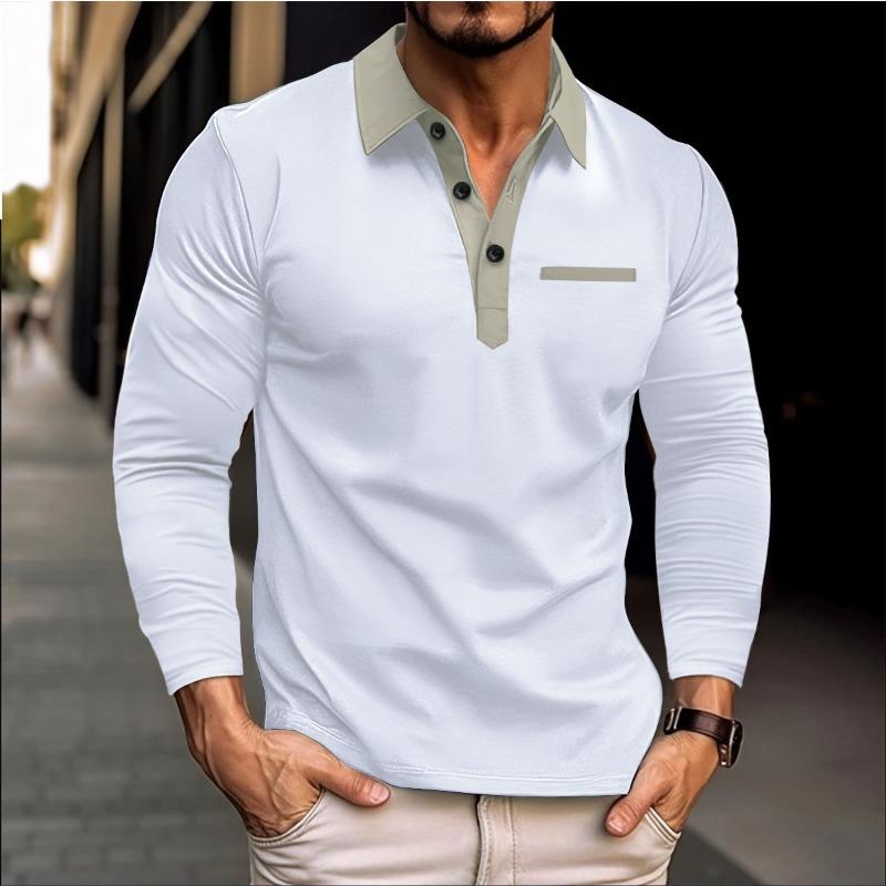 Herre Poloskjorte Casual Herre Langermet T-skjorte Krage-stil Moteabel Herre Fargeblokkert T-skjorte