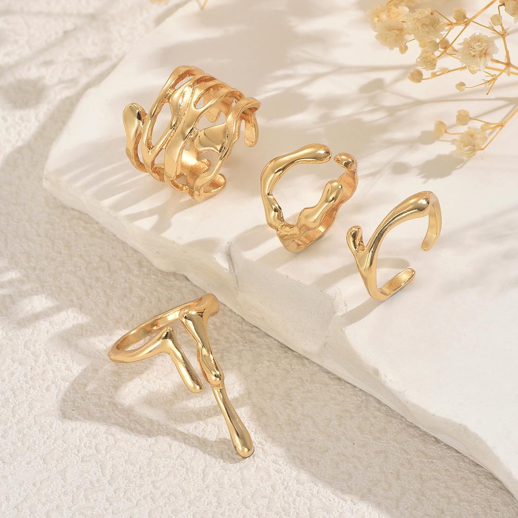 Wind jewelry geometric irregular lava design open ring set versatile high sense ring women