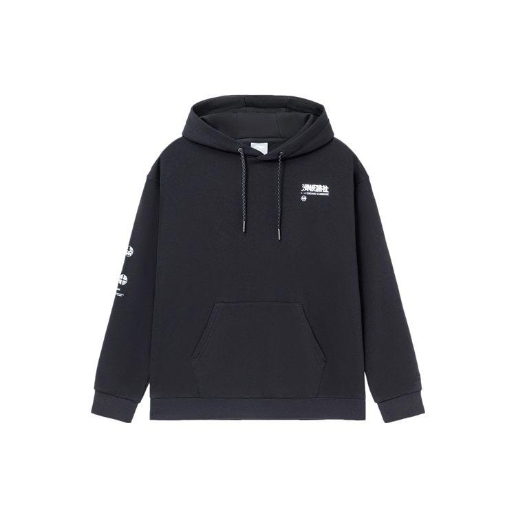 Li Ning Skateboard Fun Print Fleece Lined Thermal Loose Fit Pullover Hooded Sweatshirt Winter Men's Black AWDR821-1