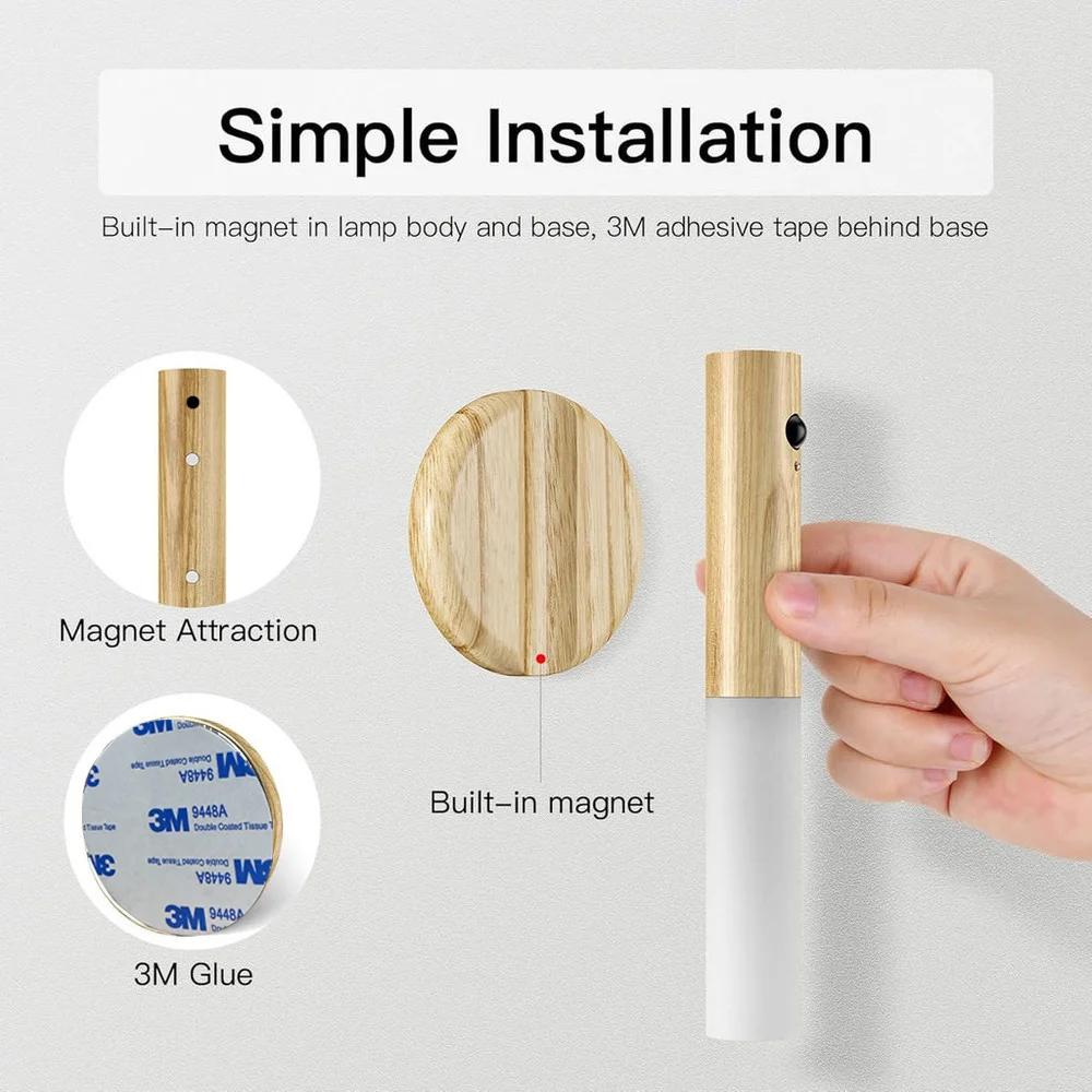Rechargeable Wall Light Magnetic Wall Lamp Atmosphere Decoration Night Light Motion Sensor Bedroom Staircase Wooden Wall Lamp