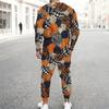 Men Black Base Farm Animal Pumpkin Sunflower Full Print Long Sleeve Sweatshirt Jogger Pants Two Piece Suit