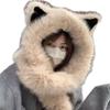 Fox ears hat scarf integrated female winter fluffy face small ear protector thickened cold and warm Lei Feng hat