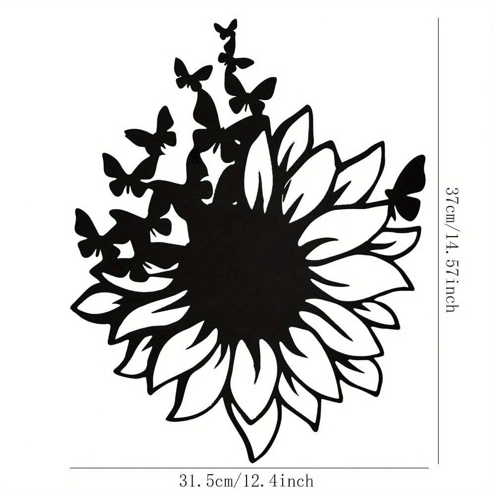 Outdoor Metal Wall Art Decor, Sunflower Butterfly Garden Sculpture for Home, Farmhouse, Patio, Rustproof
