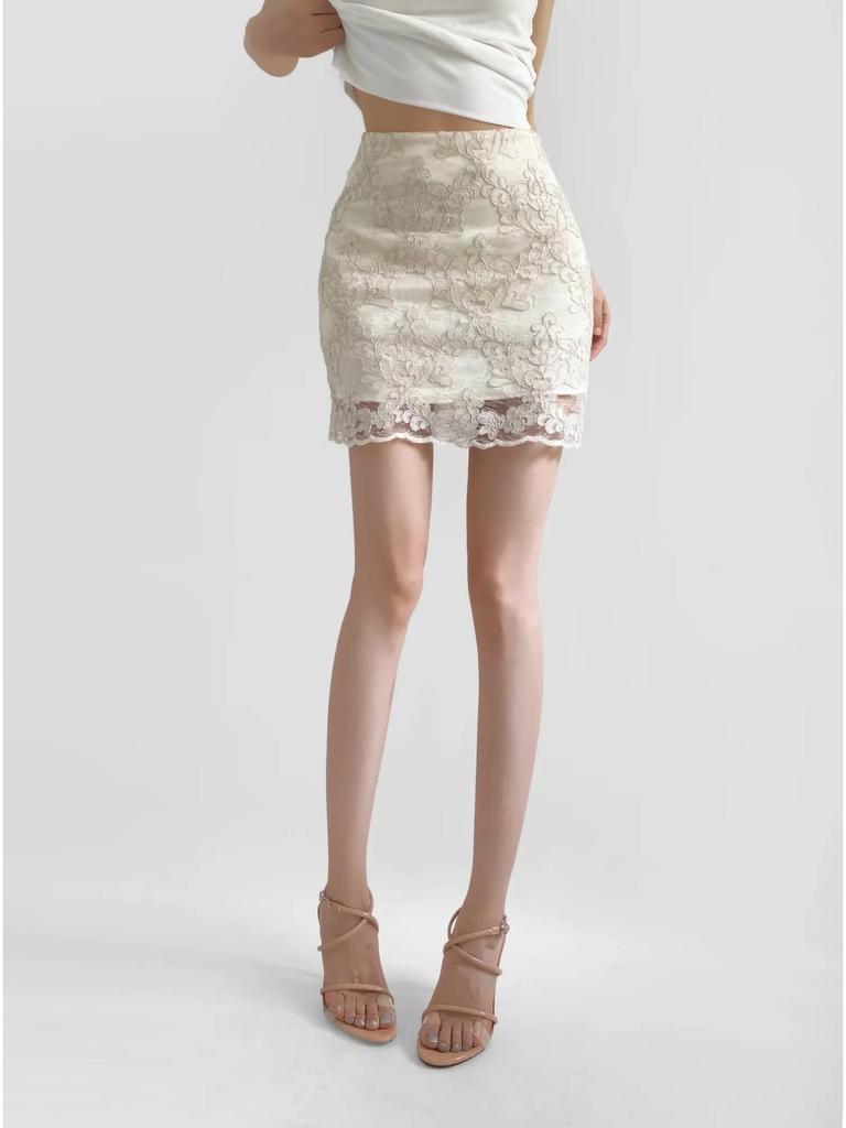 Elegant Summer Retro Jacquard Lace High-Waist Skirt for Women