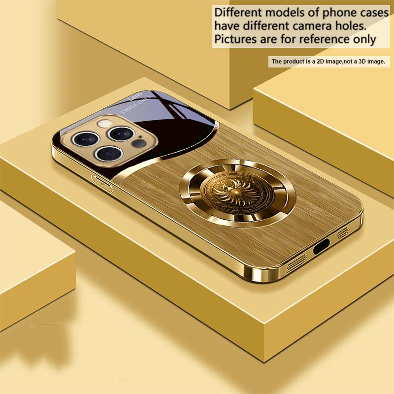 Metal retro pattern For IPhone 16 16Pro Max 15 P ro 14 13 Plus 12 Mini 11Pro Max XS Max XR 16E 14Plus X Golden glass phone case
