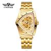 T-WINNER 8243 Mode Casual Driehoekig Skelet Automatisch Mechanisch Stalen Band Horloge