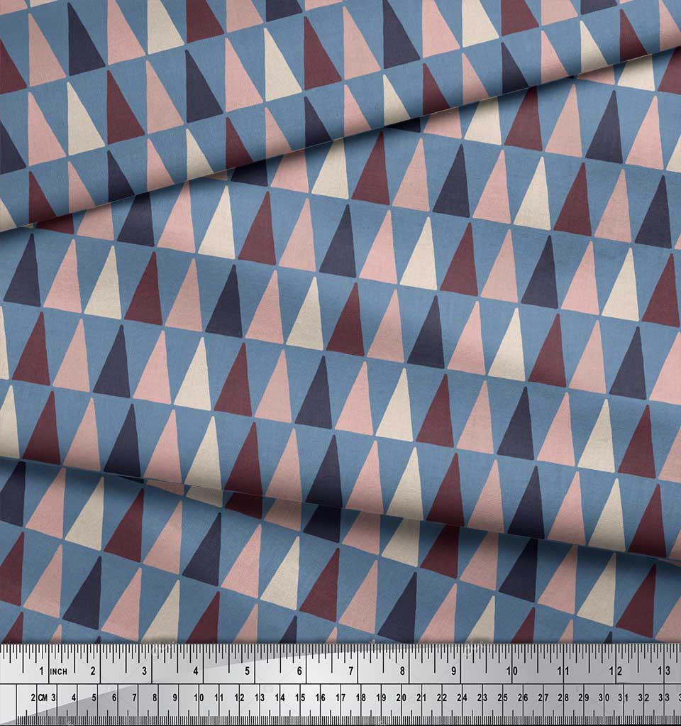 Soimoi Blue Japan Crepe Satin Fabric Triangle Geometric Print Sewing Fabric Metre 42 Inch