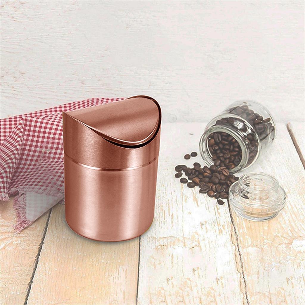 Mini Countertop Stainless Steel Trash Can Set with Swing Lid 1.5L Capacity for Home Or Office Use
