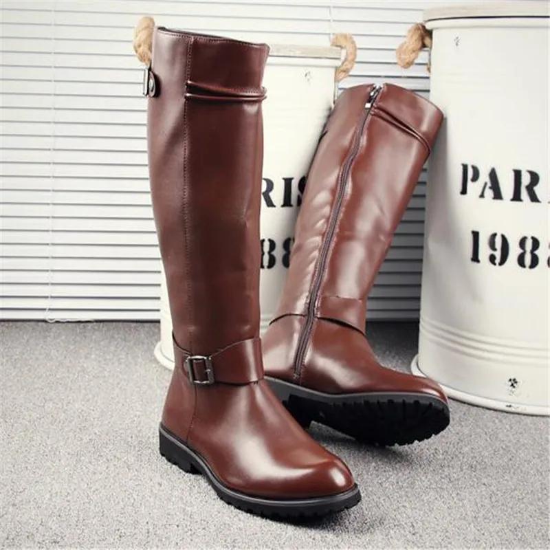 Fashion Leather Boots Fur High Top Casual Shoes Men Male Boots Over the Knee Botas Brand Motorcycle Boots