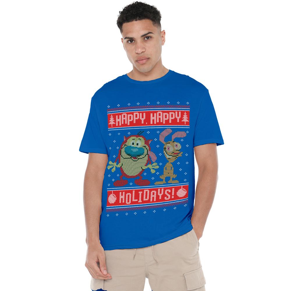 Ren & Stimpy Mens Happy, Happy Holidays Christmas Jumper T-Shirt