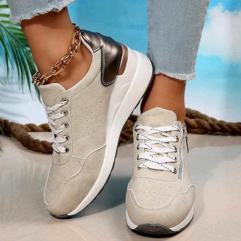 Fashion Plus Size Fashion Wedges Sneakers for Women 2025 Spring Lace Up Platform Sports Shoes Woman Lightweight Non Slip Casual Shoes