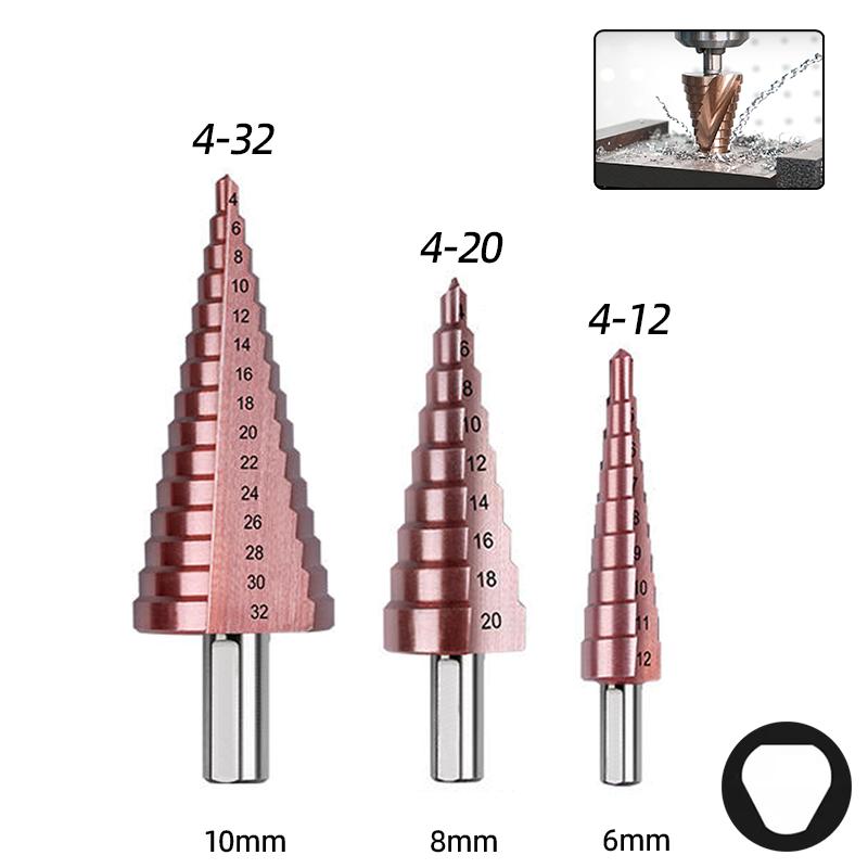 Wiertło stopniowe HSS M35 kobaltowe Rowek spiralny Hex Narzędzie do wiercenia ze stali nierdzewnej Broca Metalowy wiertło do otworów Drewna Stożek wiertniczy Otwór wiertniczy