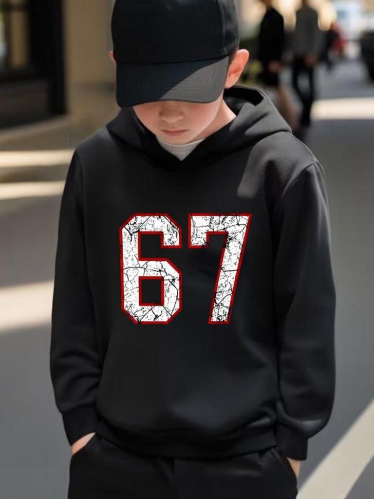 Boys' Christmas GiftChildren Hoodie Cartoon Print Six Seven Bruh 67 Casual Long Sleeve Hooded Sweatshirt Spring & Fall Pullover