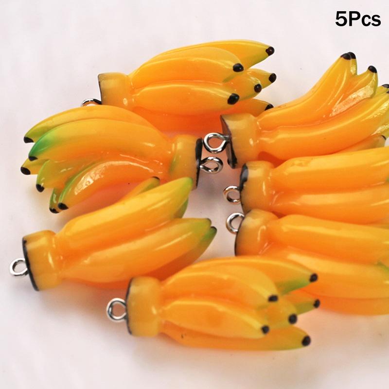 5PCS 3D Lifelike Fruit Miniature Resin Beads Fadeless Color for DIY Bracelet Necklace Jewelry Making Family Craft Activities