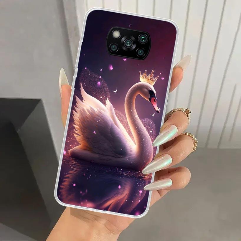 White Swan Grace Art Phone Case for Xiaomi Poco X5 X6 X7 Pro F7 Ultra M7 Redmi 15 15C 13 13C 12 12C 10 10A 10C 9 9A 9C 9T Shell