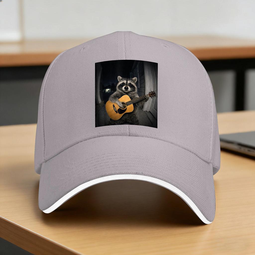 Funny Raccoon Playing Guitar Guitarist Music Life Musician Casual Baseball Cap Hiking Trucker Hat Summer Sun Unisex Baseball Caps