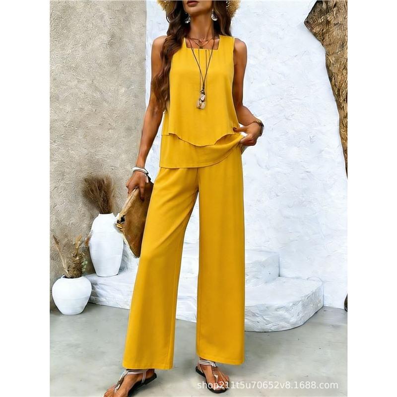 Bohemian women's sleeveless suit is suitable for daily wear, vacation sleeveless suit, spot solid color premium