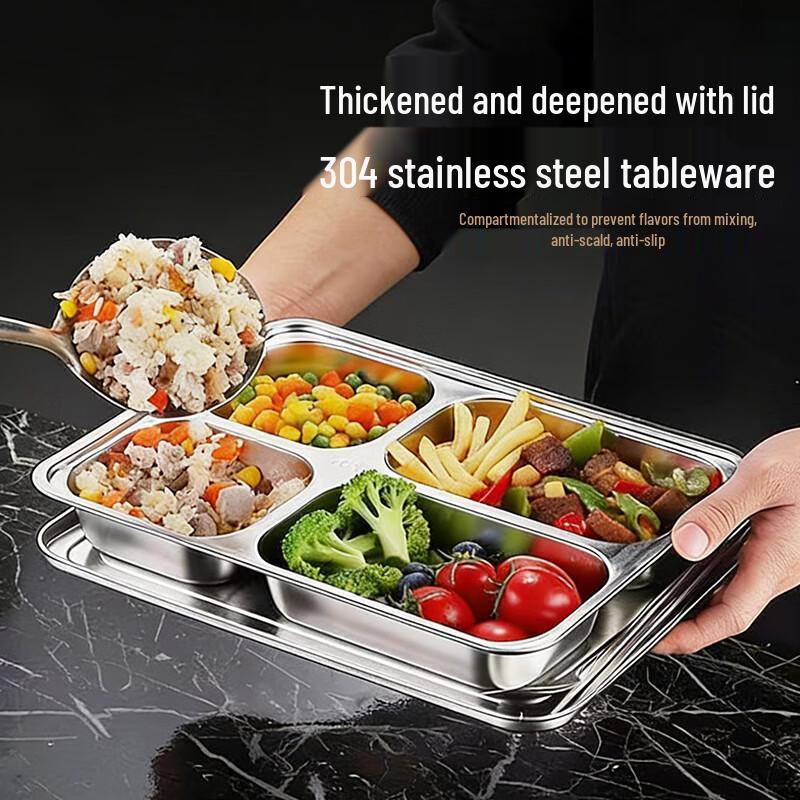 304 Stainless Steel 4-Compartment Lunch Box Set with Lid