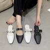 Woven Retro Sandal Slippers Female Outer Wear 2024 Summer Low Versatile Pointy Head Belt Buckle Baotou Half Drag Mary Jane Shoes