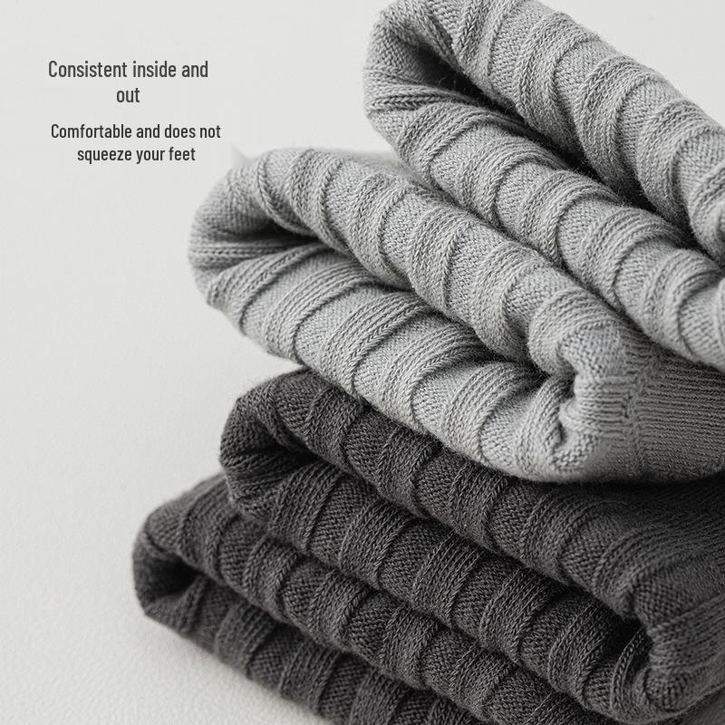 Men's Business Casual Cotton Socks - Black, White, Grey, Ribbed, High-Elastic, Anti-Pilling, Boneless, Mid-Calf, All-Season.