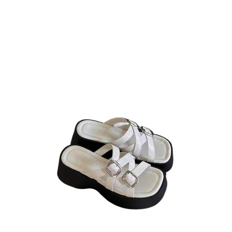 

Мода 2025 Лето Женские Шлепанцы на Толстой Подошве с Леопардовым Принтом Пряжка Клинья Сандалии Повседневная Уличная Обувь Модная и Удобная 40 белый