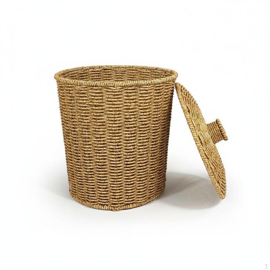 Cestino con coperchio Rattan Retro Texture Intrecciata Wicker Lattina Soggiorno, Camera da letto, Ufficio