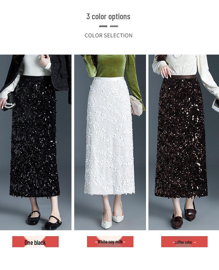 Winter Women's High-Waisted Velvet Sequin Bodycon Skirt - Stylish, Slimming, and Hip-Covering Design