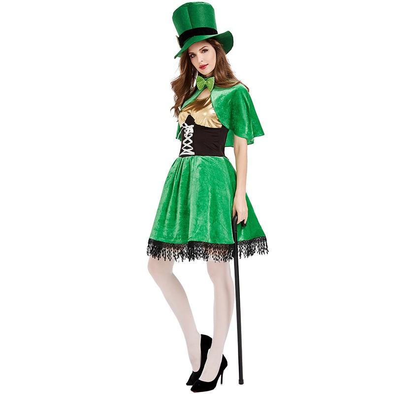 St. St. Patrick's Day Kostüm Damen Irisches Feen-Auftrittskleid Grüner Ethnischer Stil Party-Outfit 18-24 Jahre