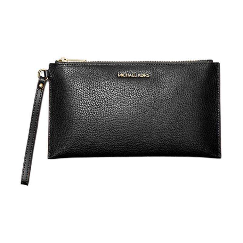 MICHAEL KORS Jet Set Travel Gold Metal Hardware Leather Clutch Large Unisex Couple Black чёрный