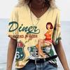 Print Women's V-Neck T-shirts Casual Lady Short Sleeve Oversized Pullover Fashion Tops Women Clothes