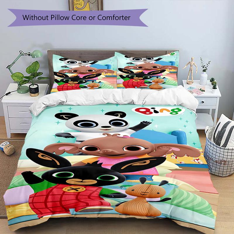 3pcs Bing Bunny2 Design Cover Set - HD Printed Bedding with 1 Cover and 2 Pillowcases - Perfect for Home and Dorm Decor
