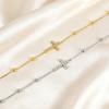 Crystal Cross Bracelet 18K PVD Plated Beads Chain Religion Jewelry for Women Stainless Steel Pulsera Cruz Bangle Waterproof