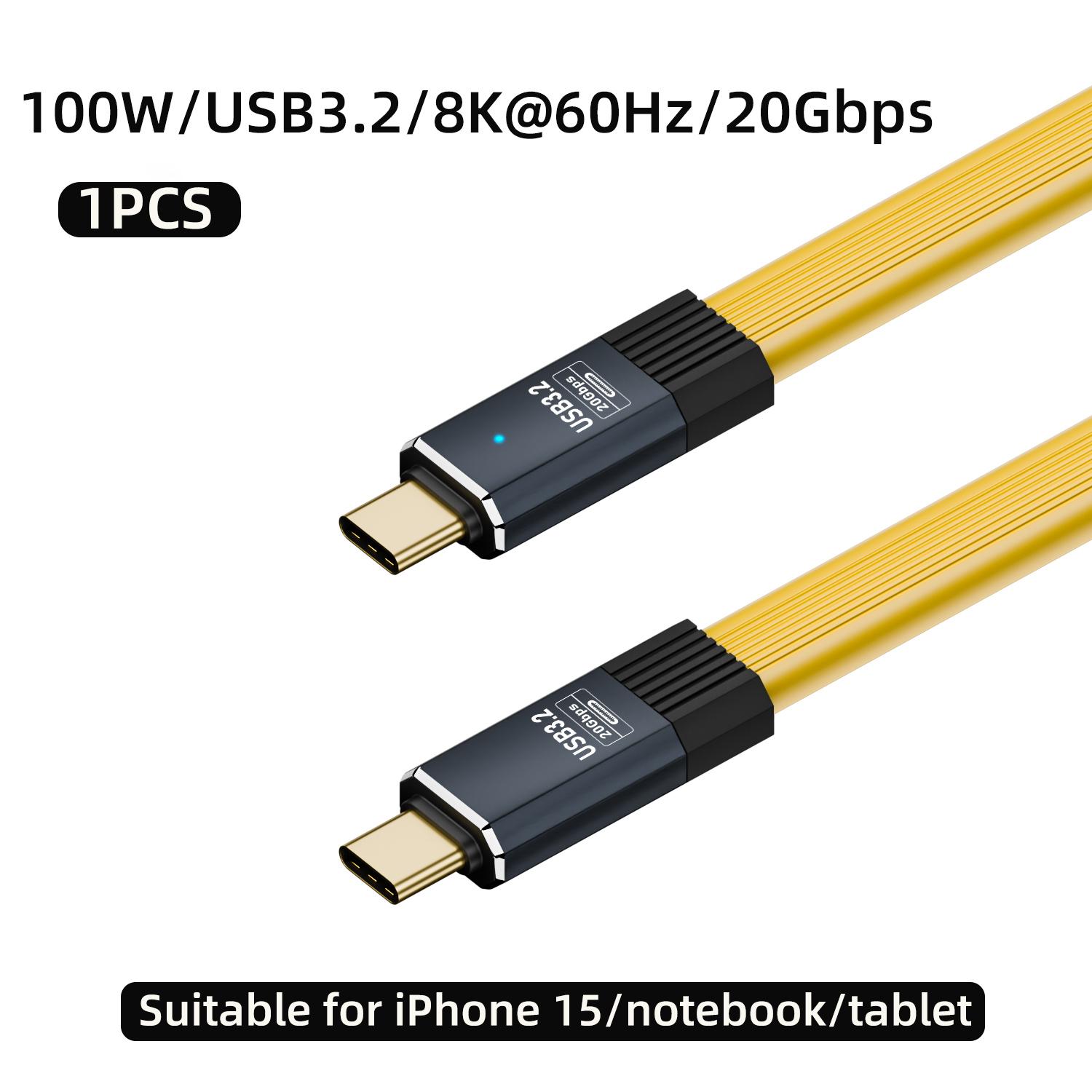 

USB3.2 20 Гбит/с Type C - Type C плоский кабель для передачи данных ThunderBolt 3 PD100W 5A USB-C шнур для iPhone 15 16 Samsung Xiaomi 0.2m