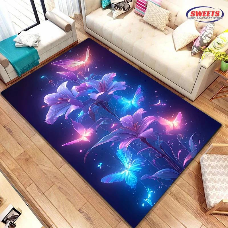 Beautiful Lily Flower Large Carpet for Home Living Room Children's Bedroom, Sofa Doormat Kitchen Floor Rug, Anti-slip Decor Mat