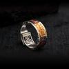 Adjustable Vintage Silver-Plated Mens Ring With Chinese Character Fortune Path Geometric Design Unisex Handmade