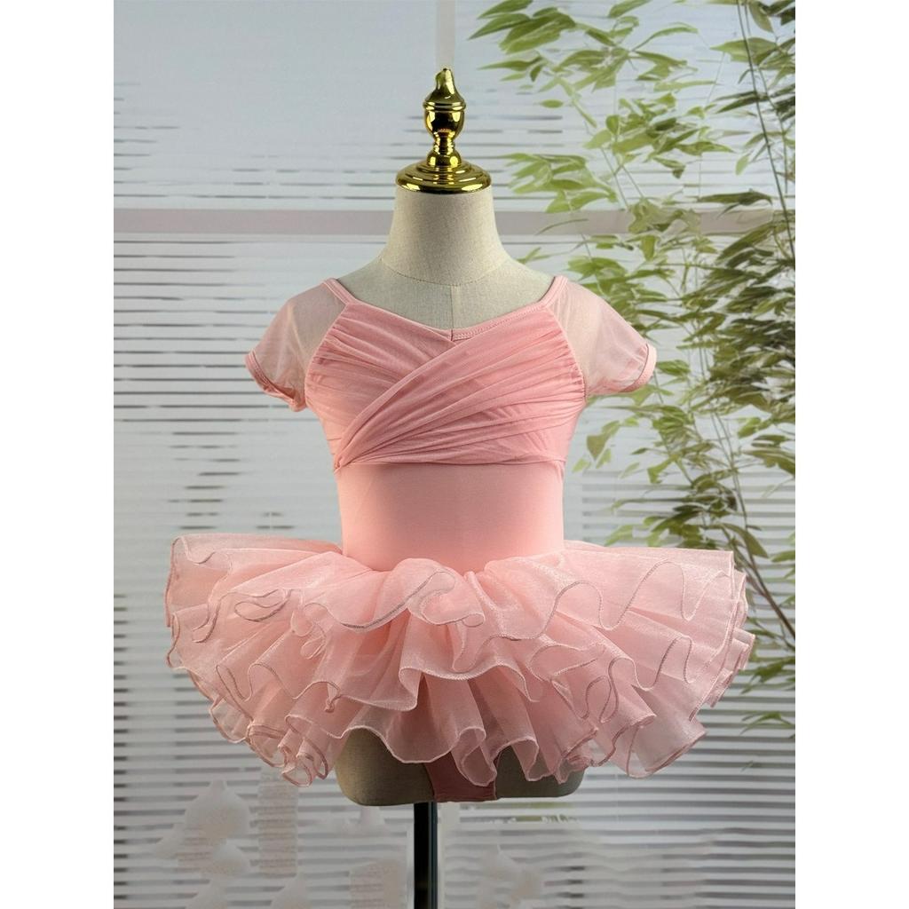 Dance Clothes, Girls' Practice Clothes, Short-sleeved Net Yarn, Ballet Gymnastics Dance Clothes, Children's Dance Clothes