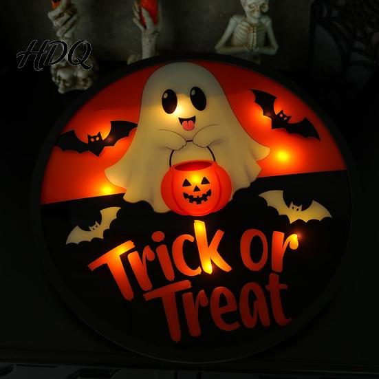 Halloween Holiday Decorations LED Glowing Hanging Decor Acrylic Window Ornament with Light Spooky Durable Signs Sign for Door Wall Haunted