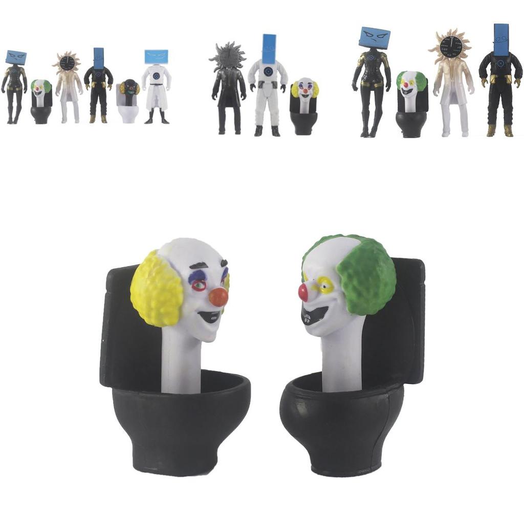 4.5 Inch Pvc Toilet Tv Human Model Figurine Clock Office Desk Decor Set Of 12