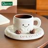 Small Footed Ceramic Mug with Dish Office Coffee Milk Tea Water Cup Cute Children Breakfast Cup Household Drinkware