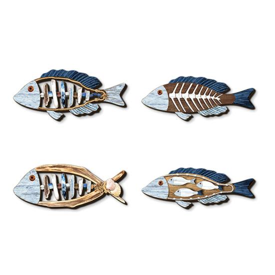 Wood Fish Wall Decor Rustic Coastal Beach Blue Fish Wall Art Nautical Wall Hanging Sculpture for Lake House Bathroom Bedroom Decor